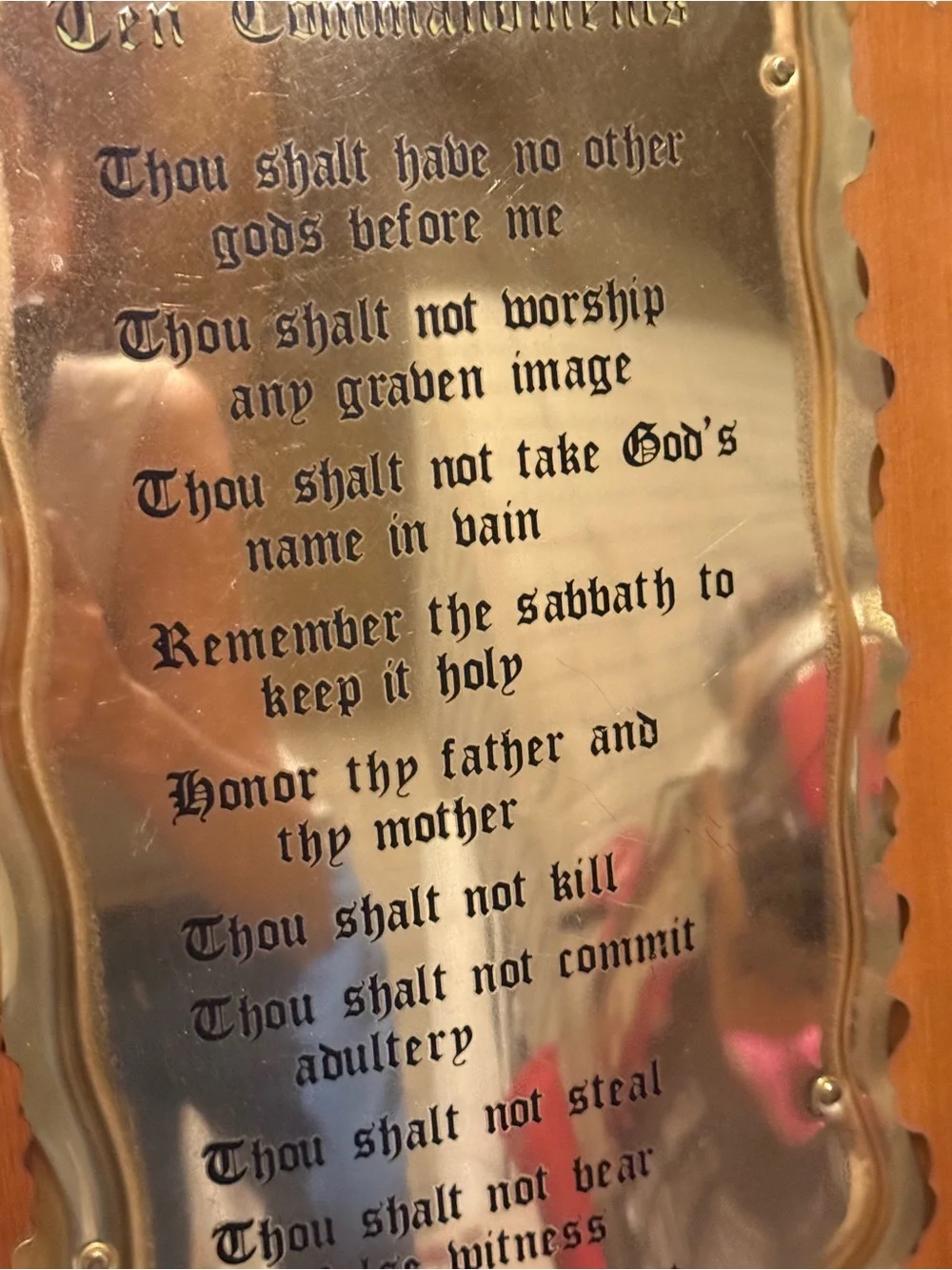 Vintage Brass Ten Commandments Wall Plaque in Gold and Brown